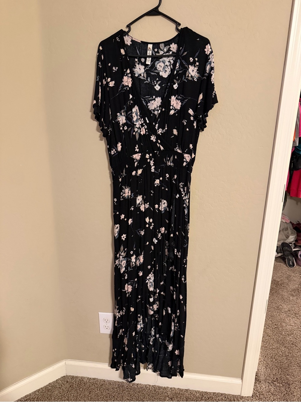 As U Wish Black Maxi Dress with Pale Pink Floral Print